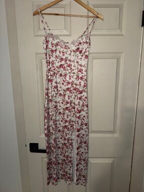 White Slip Dress with Pink Floral Print